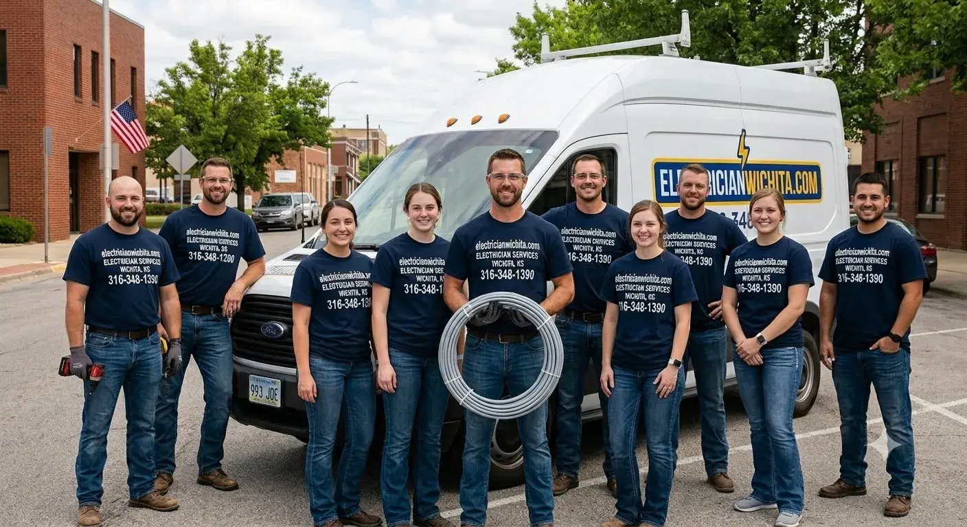 The VoltCity Electric crew standing in front of their service van in Austin